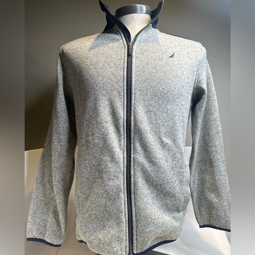 Nautica Light Gray Full-Zip Knit Sweater Jacket